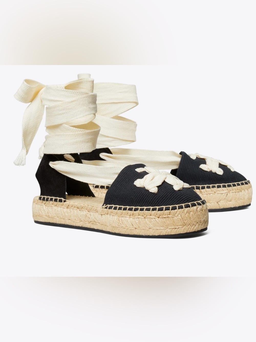 Tory Burch Ribbon Espadrille Perfect Black/Natural Size 9 New